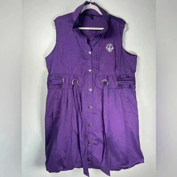 House of Dereon Sleeveless Belted Purple Dress Bubble Hem Pockets Womens Size 3X - Picture 13 of 15